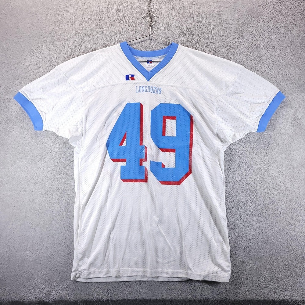 VTG Longhorns Jersey Mens‎ XL White Football 49 Russell Athletic Made In USA 90s